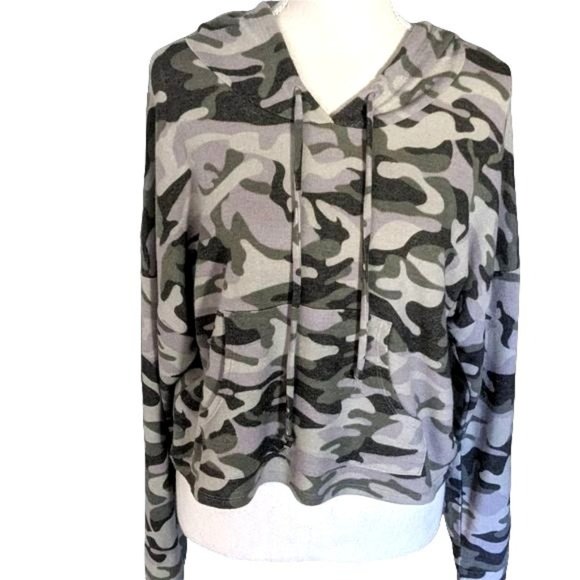 Ritual Crop Camo Hoodie Sweatshirt Gray Lightweight top Size Junior S - Picture 1 of 3